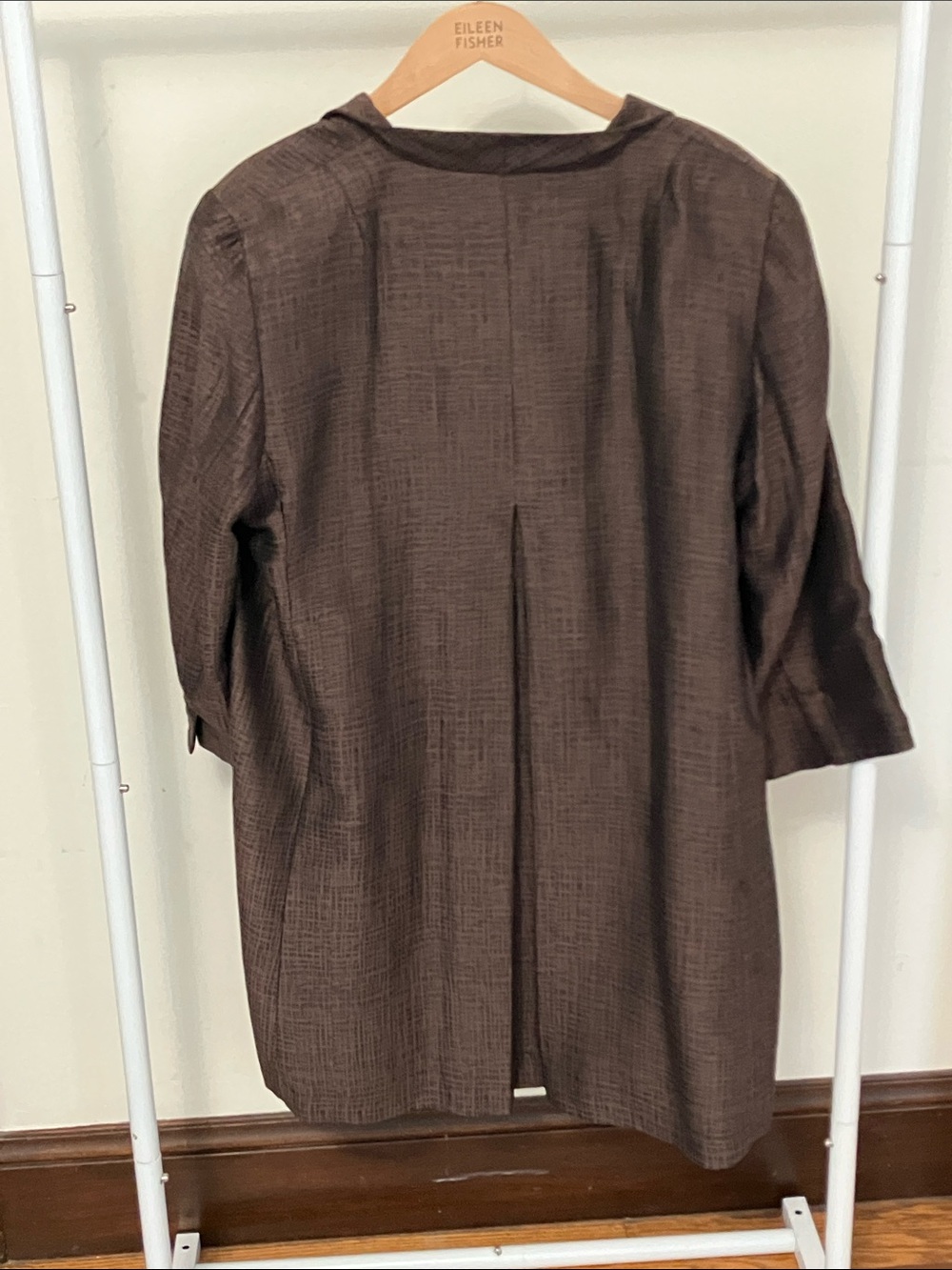 Silk Eileen Fisher Dark Brown Elegant Open-Front Jacket - Picture 2 of 9